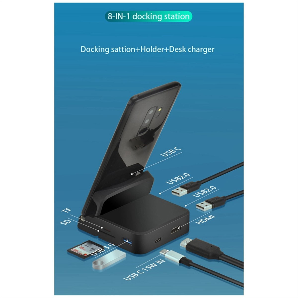 Docking Station Type C to Hdtv Docking Station Mobile Phone Holder Suitable for Mobile Phone and Laptop USB Expansion