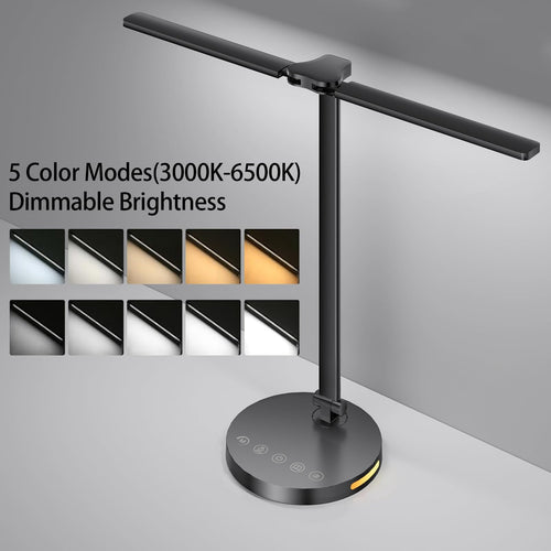 15W Dual Head Desk Lamp with Night Light &amp; 45mins Timer - Architect Task Lamp, Dimmable Brightness, USB Powered Eye-Caring Foldable Table Light for Working, Home, Office, Reading, Bedtime (5Colors）