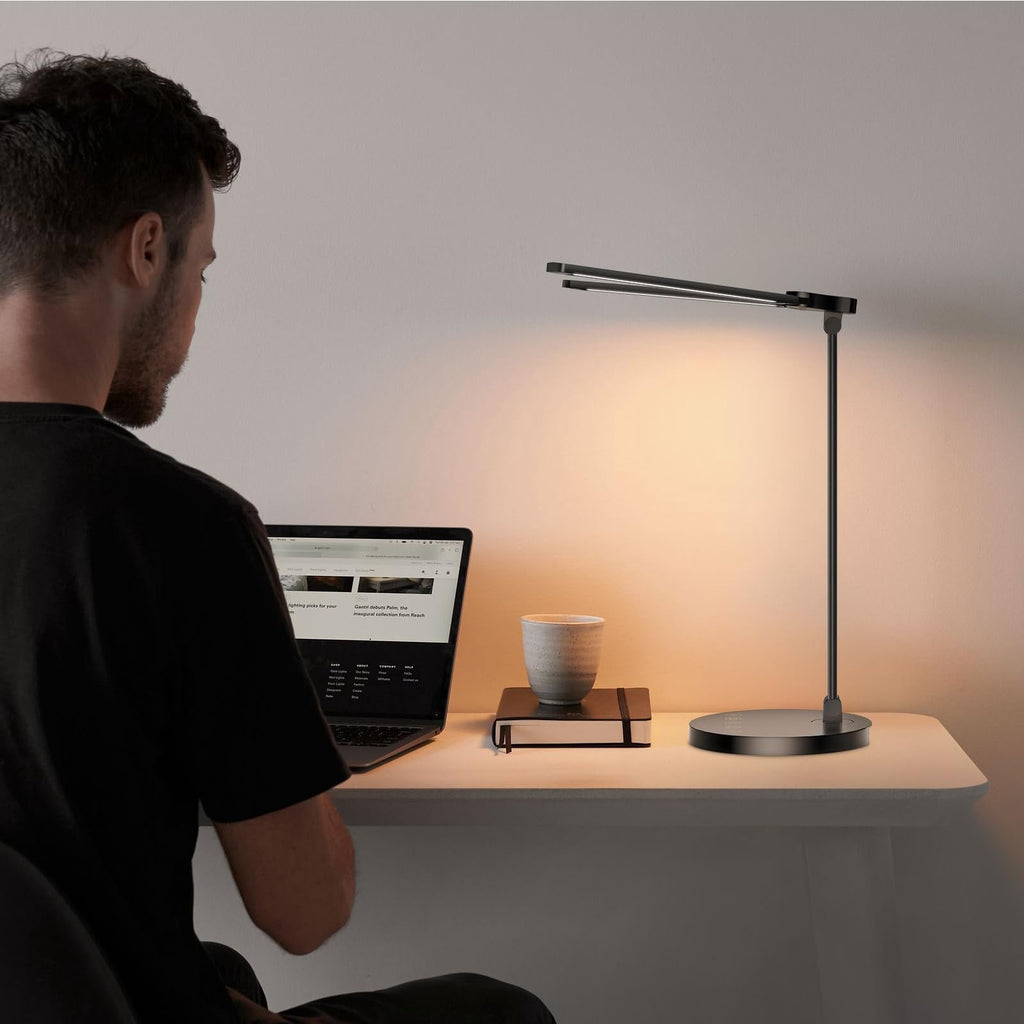 15W Dual Head Desk Lamp with Night Light &amp; 45mins Timer - Architect Task Lamp, Dimmable Brightness, USB Powered Eye-Caring Foldable Table Light for Working, Home, Office, Reading, Bedtime (5Colors）