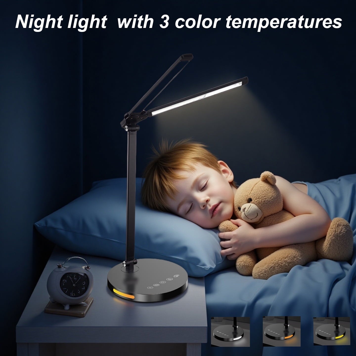 15W Dual Head Desk Lamp with Night Light &amp; 45mins Timer - Architect Task Lamp, Dimmable Brightness, USB Powered Eye-Caring Foldable Table Light for Working, Home, Office, Reading, Bedtime (5Colors）