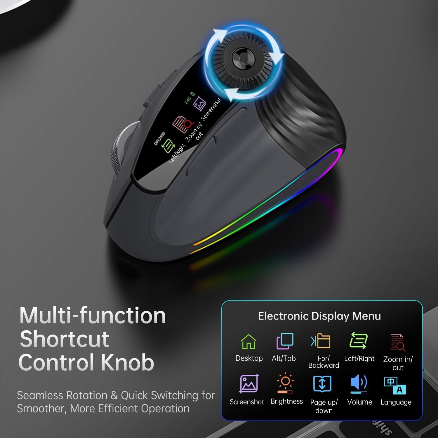 Ergonomic Vertical Mouse Wireless, Rechargeable Bluetooth Ultra-Fast Scrolling 4800 DPI Ergo Mouse, 2.4G Quiet Clicks 6 Buttons