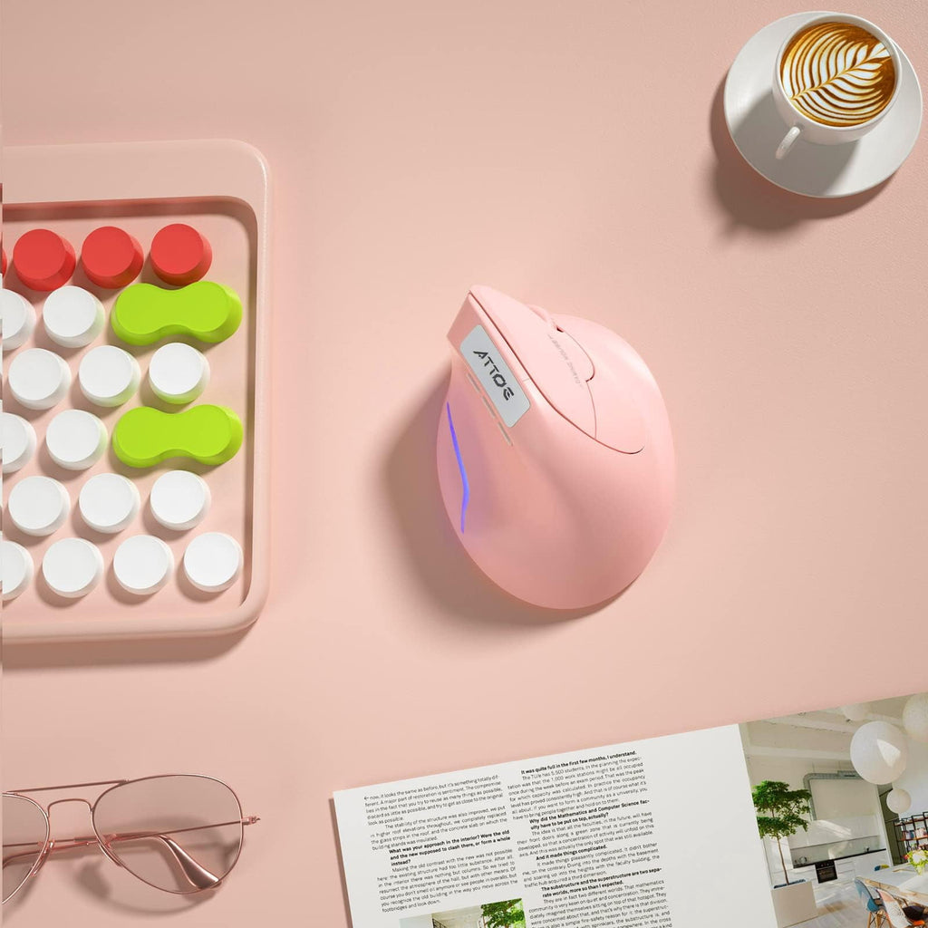 Vertical Wireless Mouse - Pink Ergonomic Optical Computer Mouse with Adjustable 1000/1600/2400 DPI, 5 Buttons for Laptop, Desktop, PC, MacBook