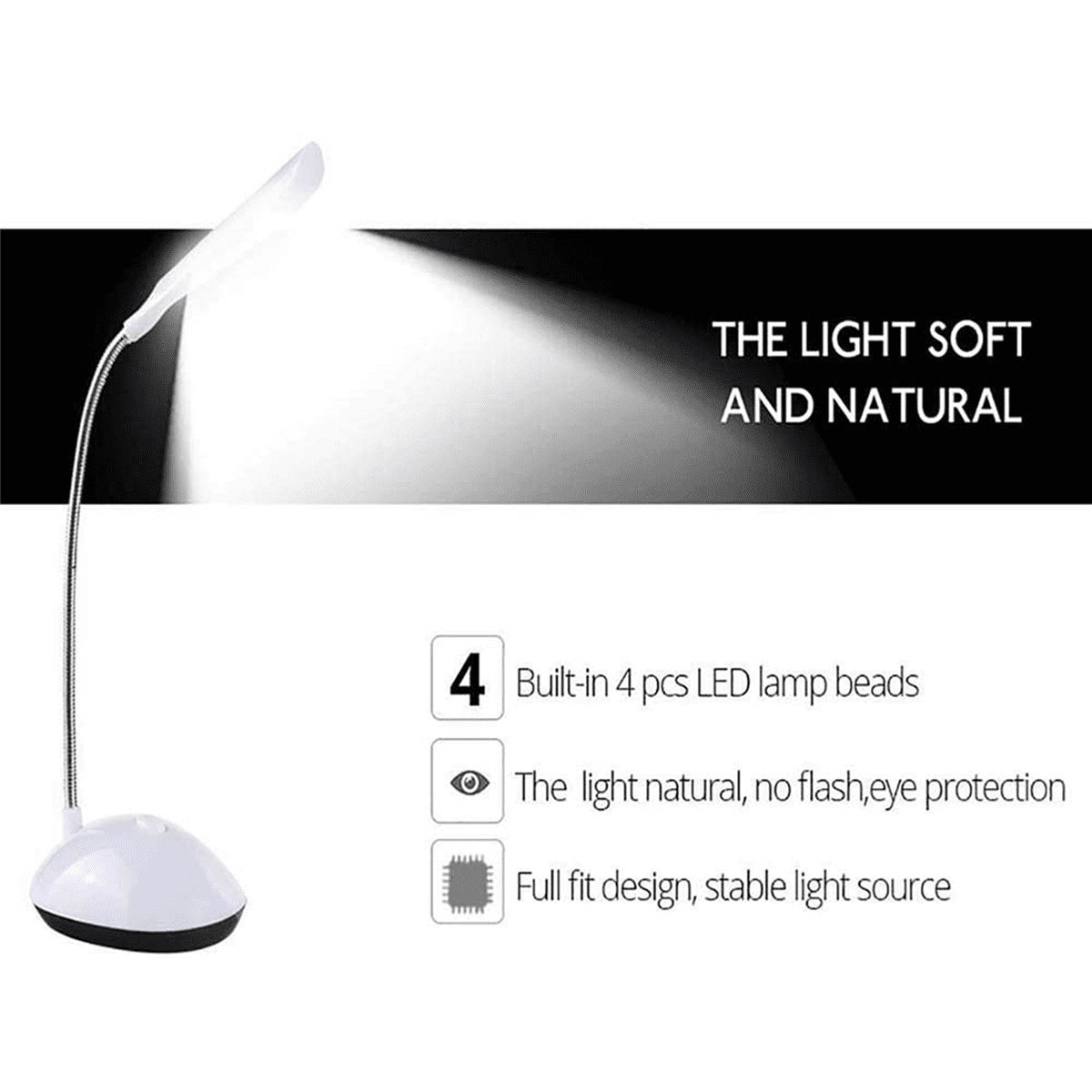 3X Light LED Desk Lamp 360 Degree Rotating Eye Protection Kids Student Reading Light LED Desk Lamp for Home ,White