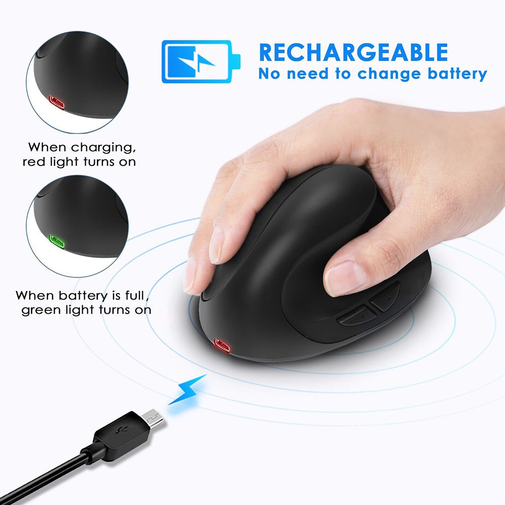 Ergonomic Vertical Mouse Rechargeable Wireless USB 2.4G for Computer Laptop Gaming Mouse Black