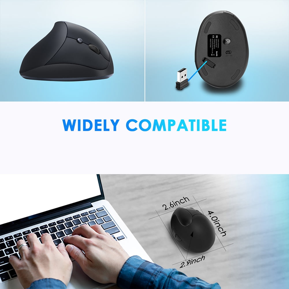 Ergonomic Vertical Mouse Rechargeable Wireless USB 2.4G for Computer Laptop Gaming Mouse Black