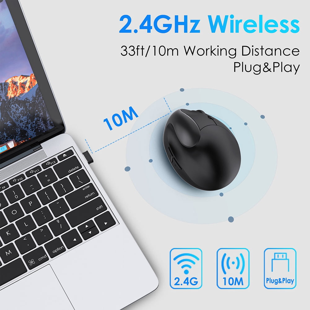 Ergonomic Vertical Mouse Rechargeable Wireless USB 2.4G for Computer Laptop Gaming Mouse Black