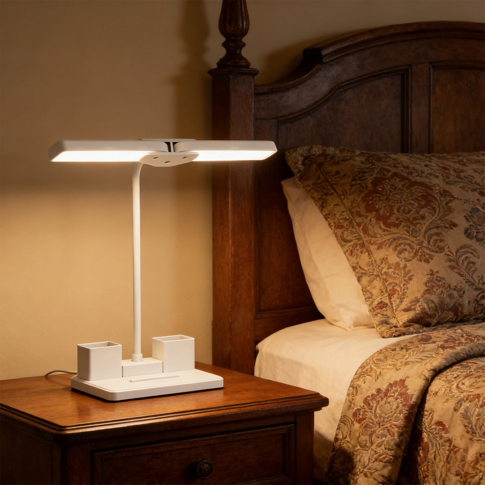 Double Head LED Desk Lamp, Anti Blue Light Reading Fixture, Portable Bedroom Nightstand Illuminator, Eye Protection College Dormitory Light, Study Table Accessory