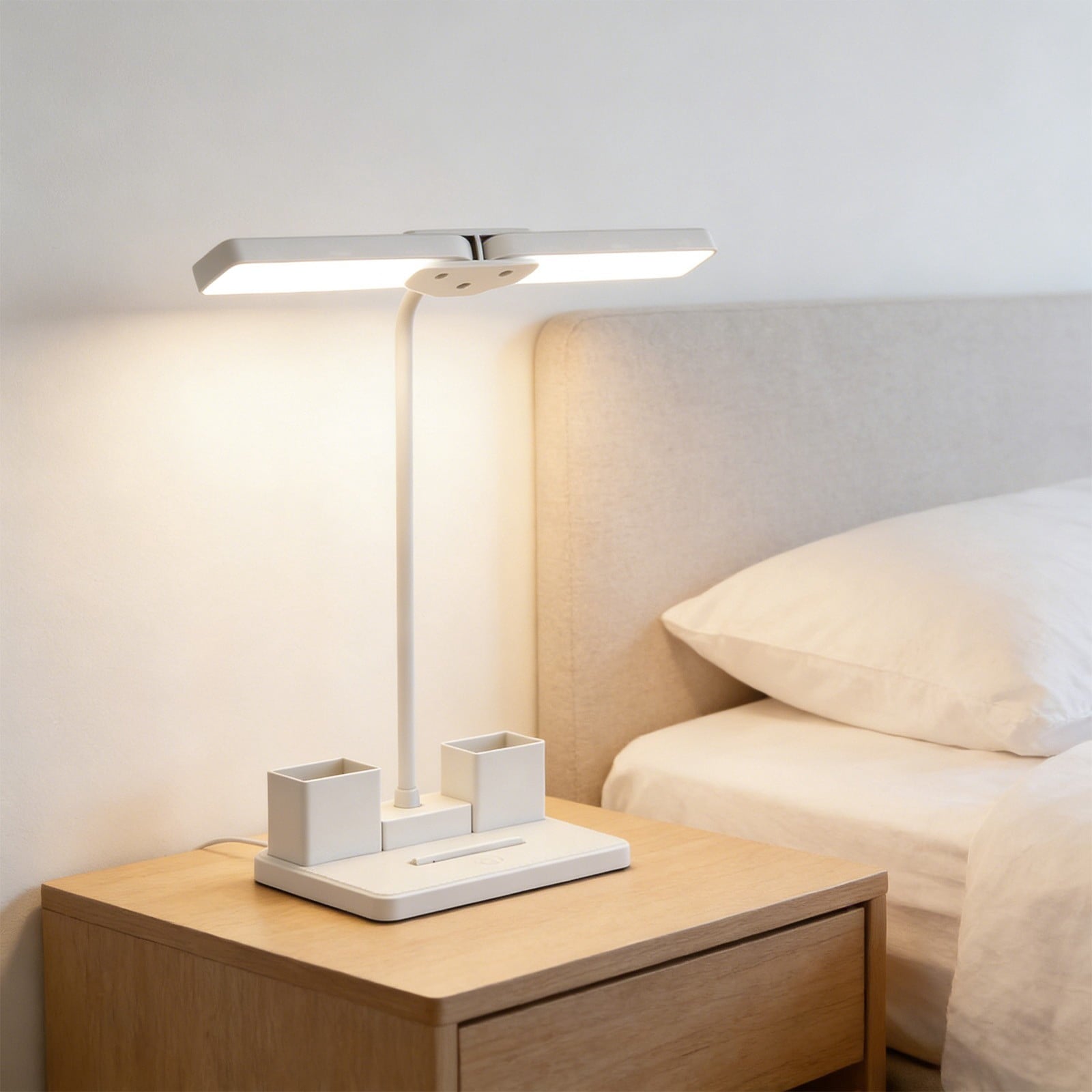 Double Head LED Desk Lamp, Anti Blue Light Reading Fixture, Portable Bedroom Nightstand Illuminator, Eye Protection College Dormitory Light, Study Table Accessory