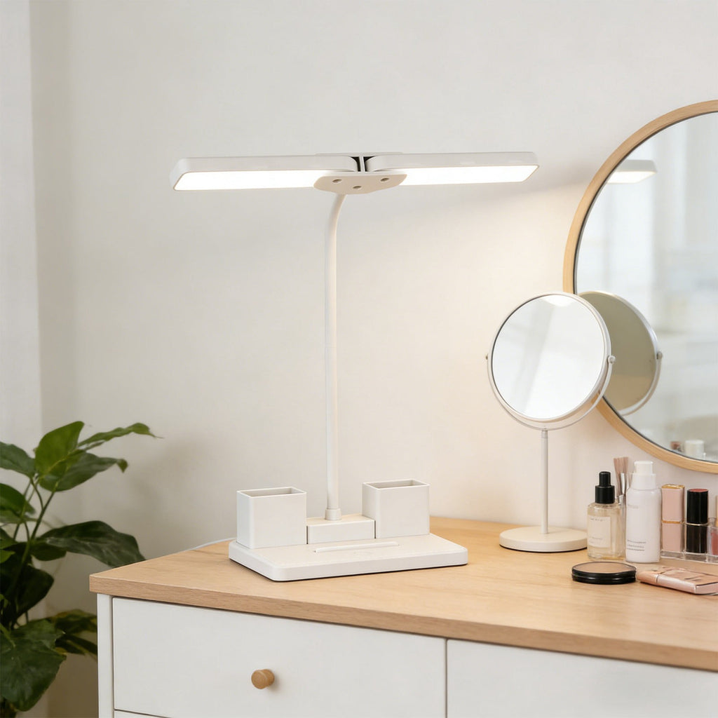 Double Head LED Desk Lamp, Anti Blue Light Reading Fixture, Portable Bedroom Nightstand Illuminator, Eye Protection College Dormitory Light, Study Table Accessory