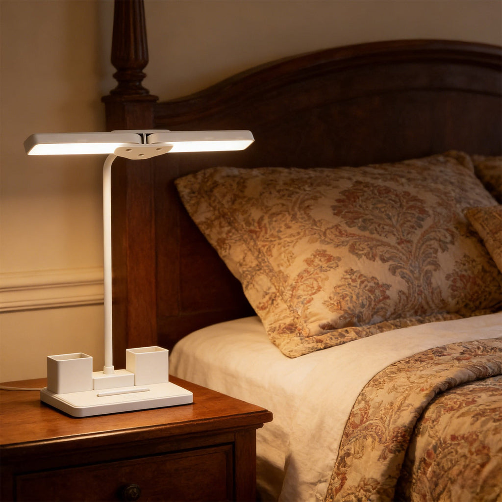 Double Head LED Desk Lamp, Anti Blue Light Reading Fixture, Portable Bedroom Nightstand Illuminator, Eye Protection College Dormitory Light, Study Table Accessory
