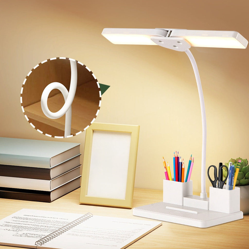 Double Head LED Desk Lamp, Anti Blue Light Reading Fixture, Portable Bedroom Nightstand Illuminator, Eye Protection College Dormitory Light, Study Table Accessory