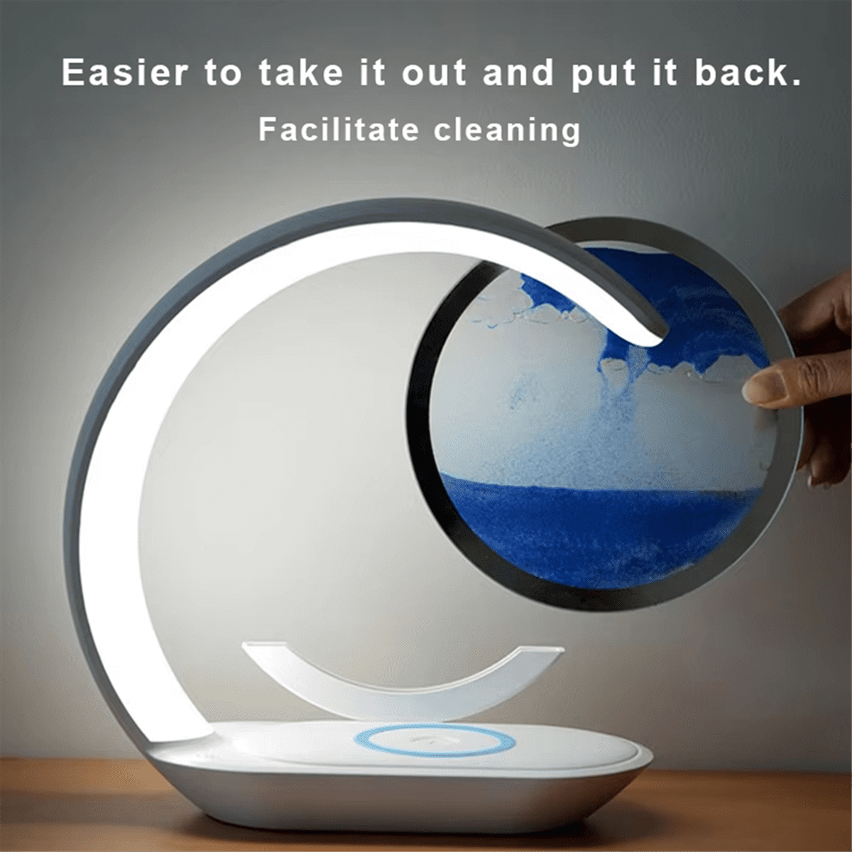 15W Wireless Charger with Quicksand Painting Night Lamp Table Top Decoration Fast Charging Station Orange