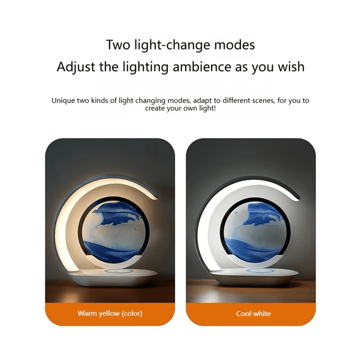 15W Wireless Charger with Quicksand Painting Night Lamp Table Top Decoration Fast Charging Station Orange