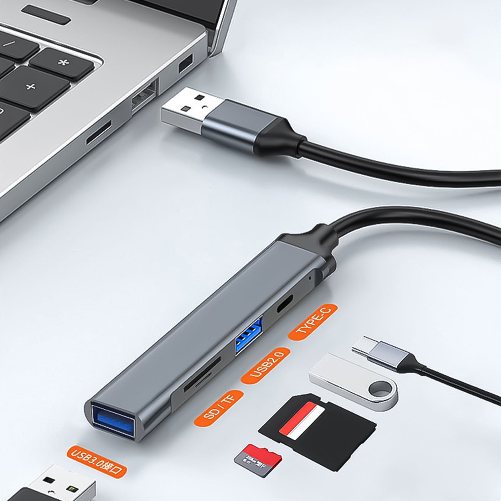 5 in 1 Multiport USB Type C Hubs Docking Station with USB3.0 2.0 Card Reader for Laptops