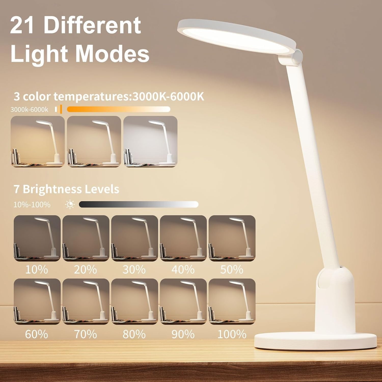 dxynlzq Desk Lamps for Home Office with Stable Base  1000LM Ultra Bright Eye-Caring Desk Light  3000K-6000K Dimmable Table Lamp with Stepless Dimming &amp;amp; Timing Function for Work  Readi
