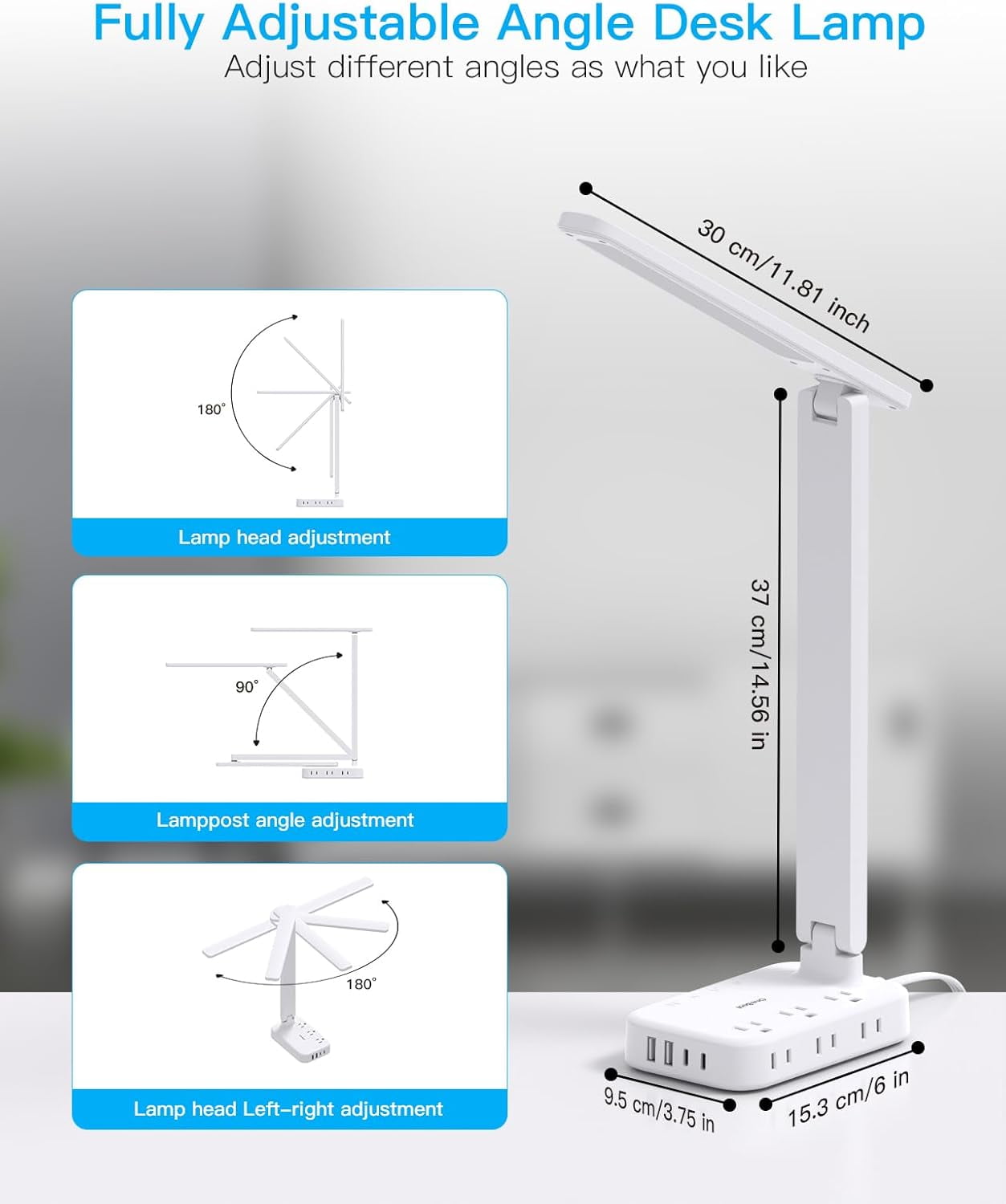 One Beat Desk Lamp with 6 Outlets 4 USB Ports(2×USB-C),Eye Protection Table Lamp Power Strip with 4 Color Modes 5 Brightness Touch LED Desk Lamps for Home Office College Dorm Room Essentials