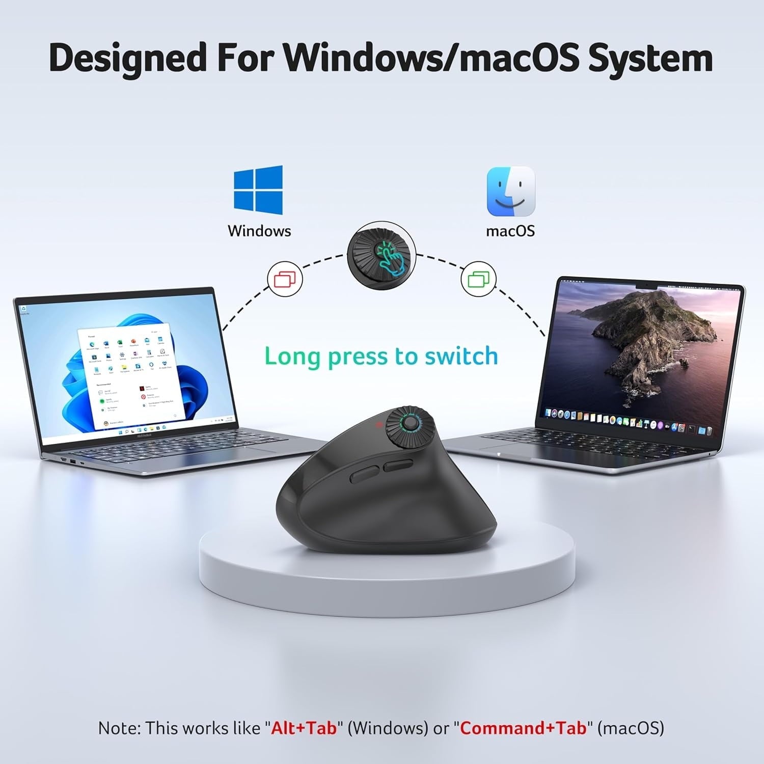 Ergonomic Mouse Wireless with Side Scroll Wheel, Bluetooth Mouse, Office Vertical Computer Mice, 8 Buttons, 2.4GHz USB Receiver