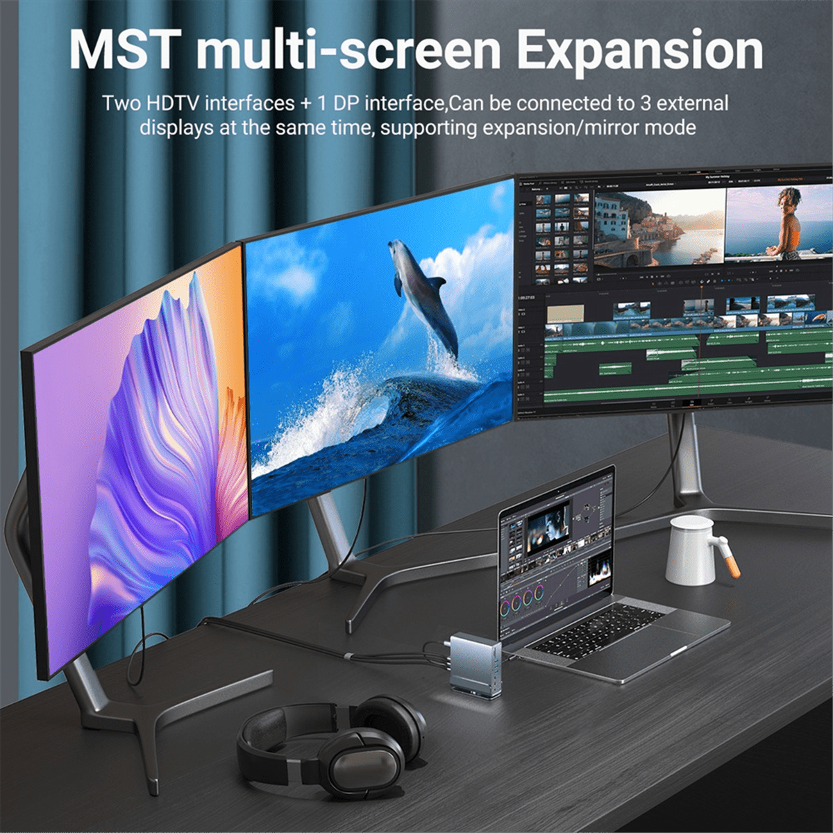 15 in 1 USB-C Docking Station 4K HD Vertical Hub with Triple Monitor