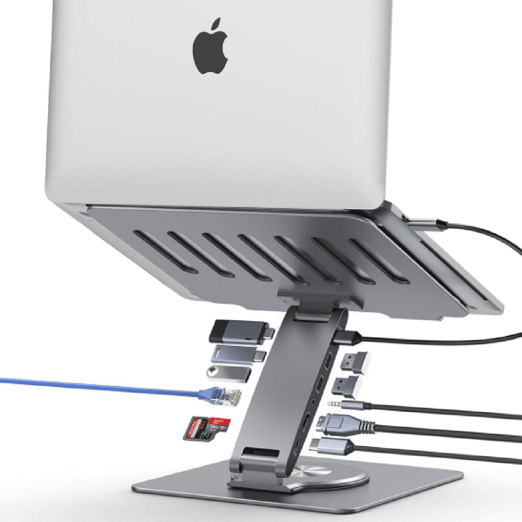 Laptop Docking Station for MacBook Pro/Air/Dell/HP/Surface HC 11-in-1 USB C Hub 360°Rotatable Laptop Stand with USB Hub 4K HDMI USB 3.0 PD100W 3.5mm Audio Jack RJ 45 TF/SD Reader Universal Laptop Doc