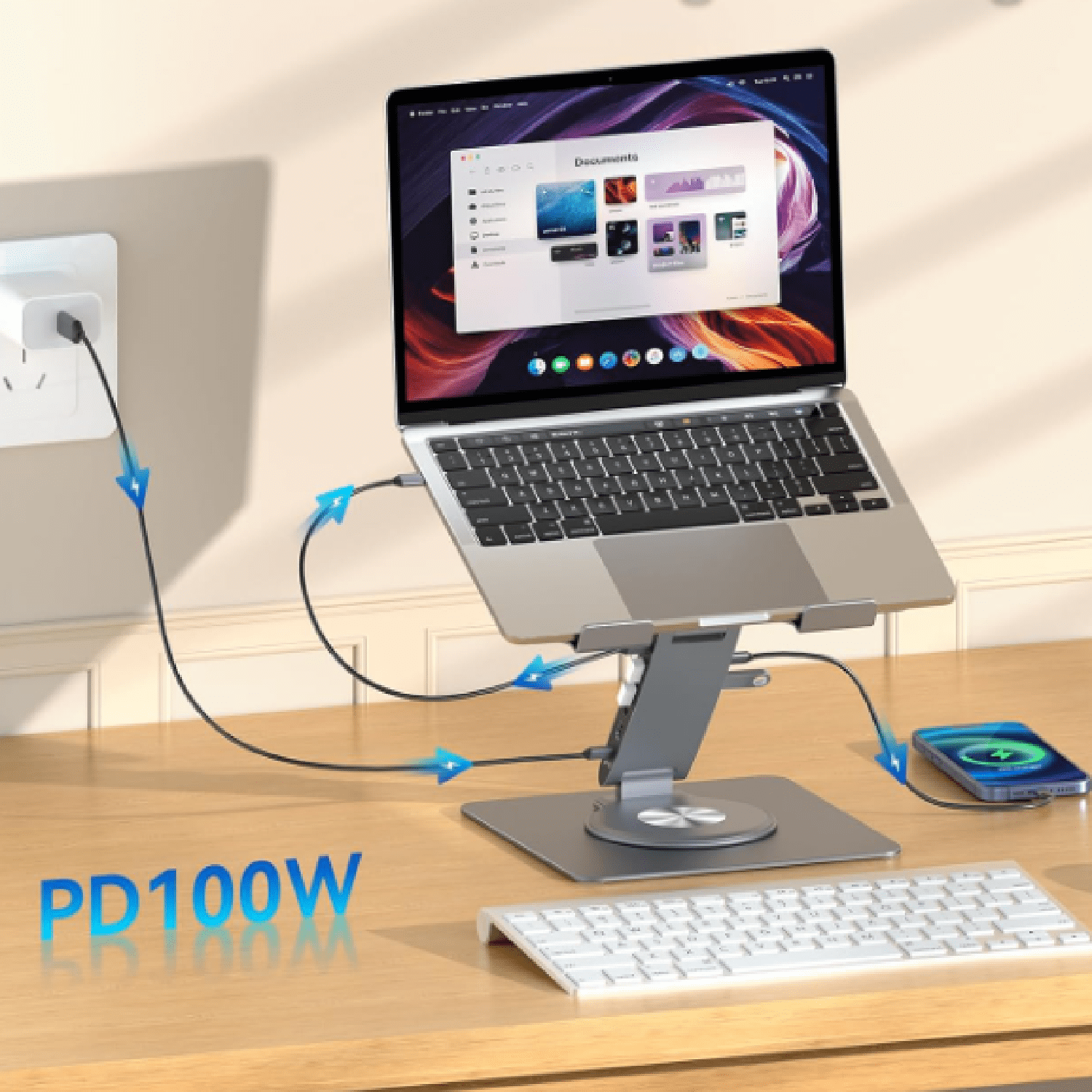 Laptop Docking Station for MacBook Pro/Air/Dell/HP/Surface HC 11-in-1 USB C Hub 360°Rotatable Laptop Stand with USB Hub 4K HDMI USB 3.0 PD100W 3.5mm Audio Jack RJ 45 TF/SD Reader Universal Laptop Doc