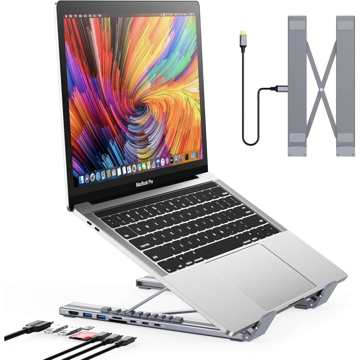 Laptop Docking Station Stand,  Dock Tablet Stand, 8 in 1  Hub with 4K  Plug and Play