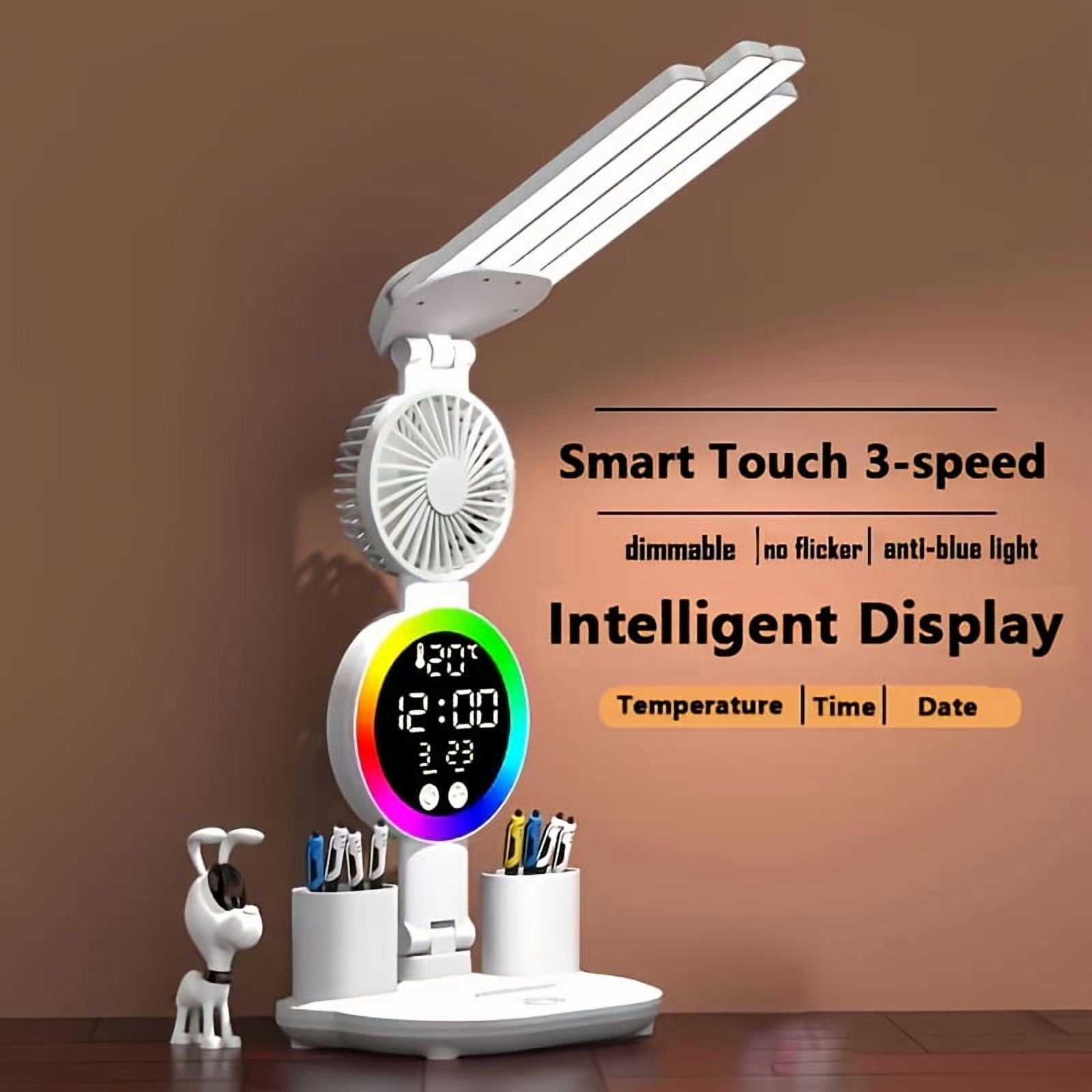 Smart Touch Dual Head LED Desk Lamp with USB - Dimmable Color Changing Eye Protection Lamp with Fan &amp; Night Light for Home Office Dorm