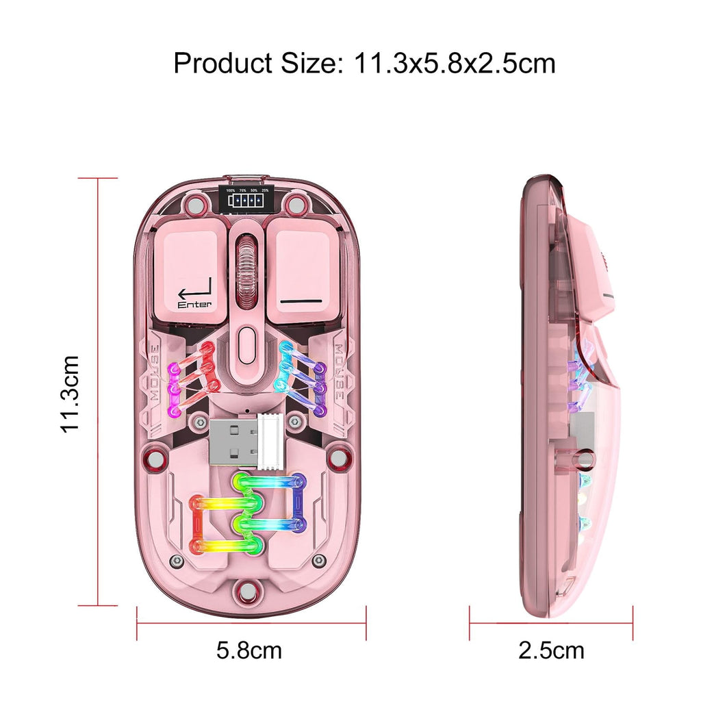 Wireless Transparent RGB Gaming Mouse, Bluetooth 5.0 + 2.4G Dual Mode Mechanical Mouse with Magnetic Top Cover, Rechargeable Ergonomic Mouse for PC Laptop Tablet