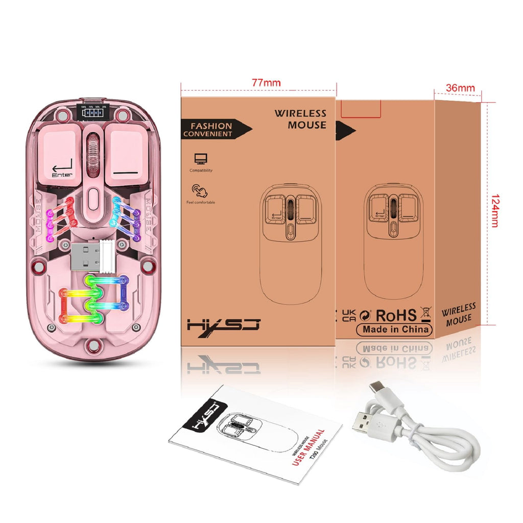 Wireless Transparent RGB Gaming Mouse, Bluetooth 5.0 + 2.4G Dual Mode Mechanical Mouse with Magnetic Top Cover, Rechargeable Ergonomic Mouse for PC Laptop Tablet