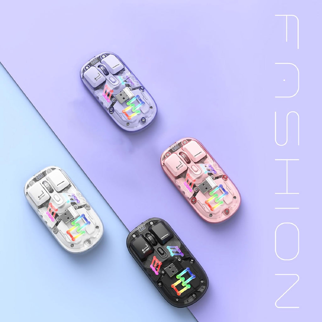 Wireless Transparent RGB Gaming Mouse, Bluetooth 5.0 + 2.4G Dual Mode Mechanical Mouse with Magnetic Top Cover, Rechargeable Ergonomic Mouse for PC Laptop Tablet