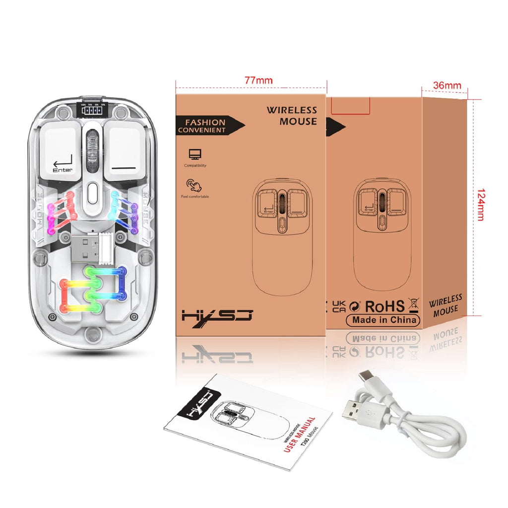Wireless Transparent RGB Gaming Mouse, Bluetooth 5.0 + 2.4G Dual Mode Mechanical Mouse with Magnetic Top Cover, Rechargeable Ergonomic Mouse for PC Laptop Tablet