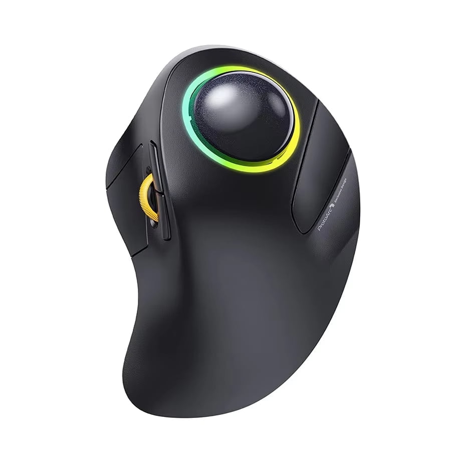 JOMAA EM03 Wireless Bluetooth Trackball Mouse – Ergonomic Rechargeable Rollerball Mouse with RGB Backlight for Windows, Mac, iPad