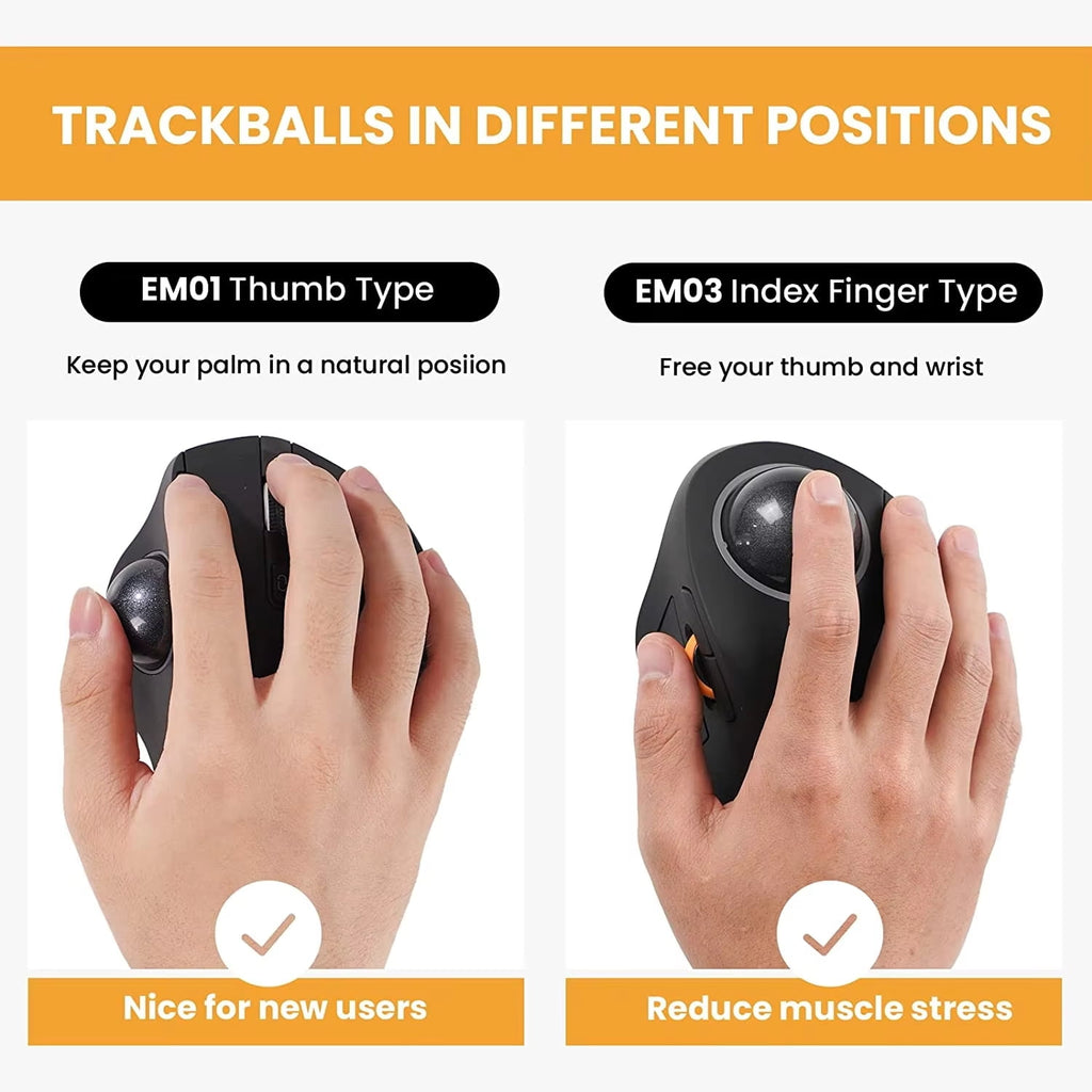 JOMAA EM03 Wireless Bluetooth Trackball Mouse – Ergonomic Rechargeable Rollerball Mouse with RGB Backlight for Windows, Mac, iPad