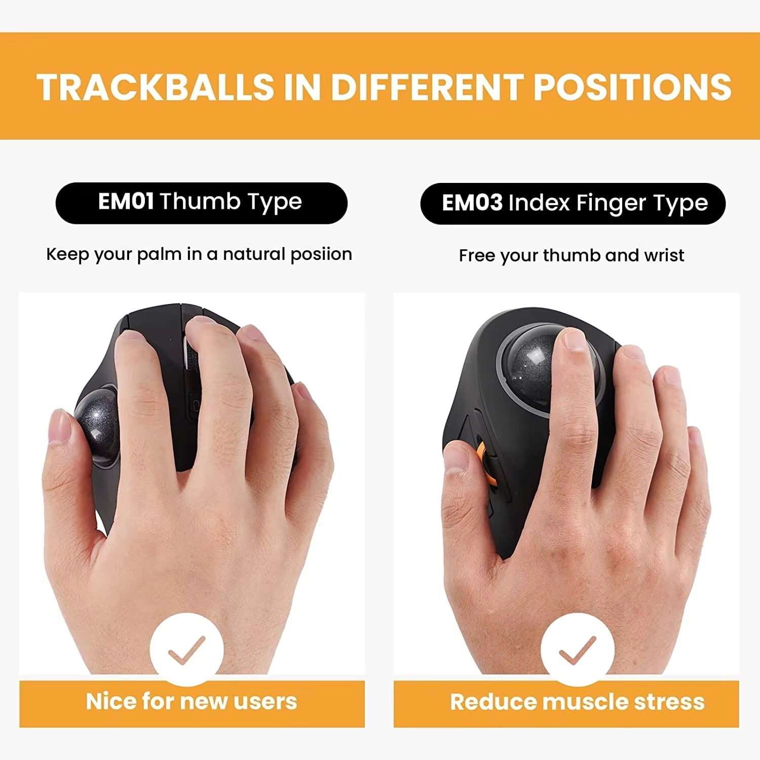 JOMAA EM03 Wireless Bluetooth Trackball Mouse – Ergonomic Rechargeable Rollerball Mouse with RGB Backlight for Windows, Mac, iPad