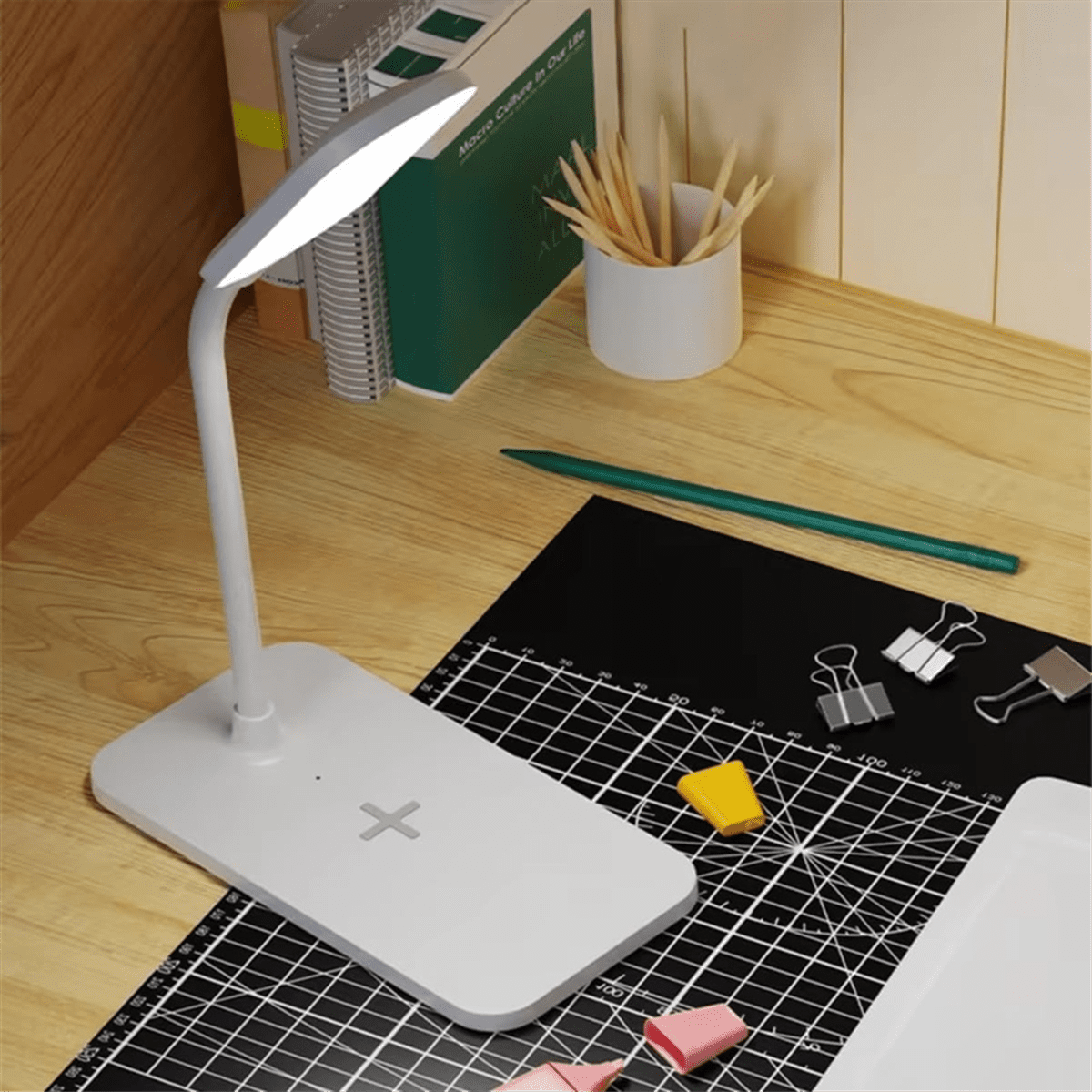 15W LED Desk Lamp Wireless Charging Desk Lamp Adjustable Light Eye Protection Desk Lamp Flexible Touch Activated Black