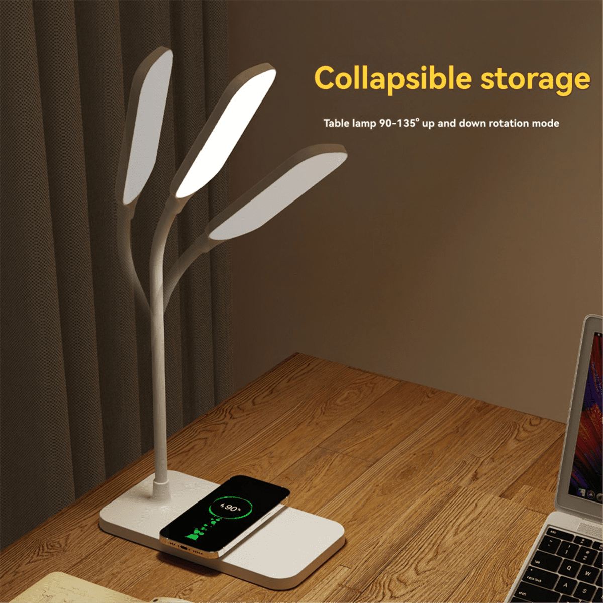 15W LED Desk Lamp Wireless Charging Desk Lamp Adjustable Light Eye Protection Desk Lamp Flexible Touch Activated Black