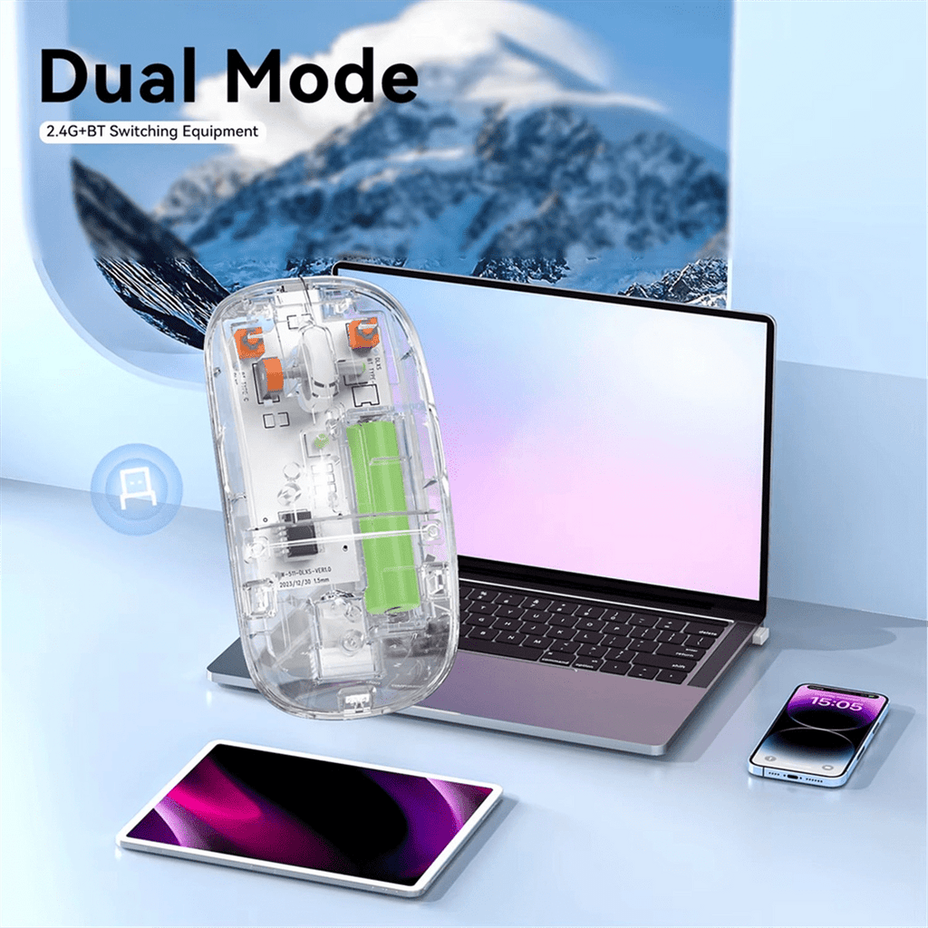 Transparent Wireless Mouse 2.4G USB Bluetooth Rechargeable Ergonomic Gaming Mouse for PC Laptop Desktop Dual-mode Mute