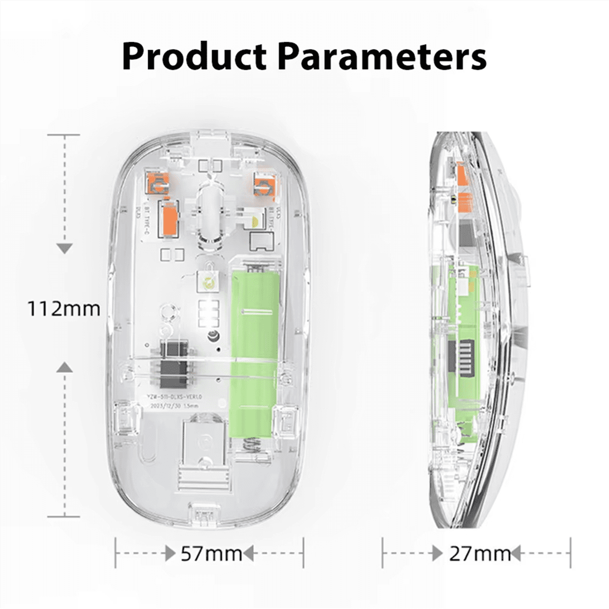 Transparent Wireless Mouse 2.4G USB Bluetooth Rechargeable Ergonomic Gaming Mouse for PC Laptop Desktop Dual-mode Mute