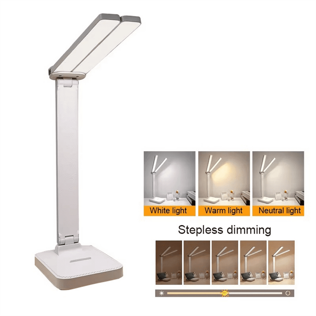 LED Desk Lamp 3 Level Dimmable Touch Night Light USB Rechargeable Eye Protection Foldable Desk Lamp White