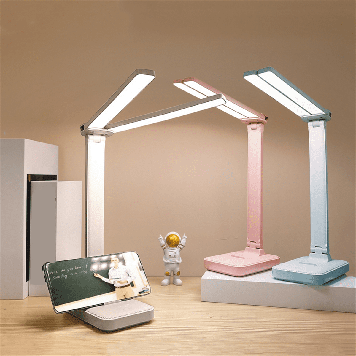 LED Desk Lamp 3 Level Dimmable Touch Night Light USB Rechargeable Eye Protection Foldable Desk Lamp White