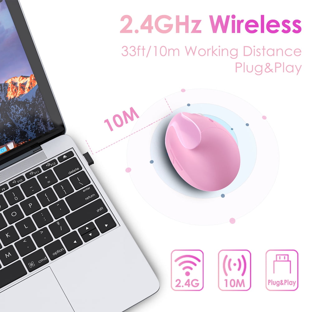 Ergonomic Vertical Mouse Rechargeable Wireless USB 2.4G for Computer Laptop Gaming Mouse Pink