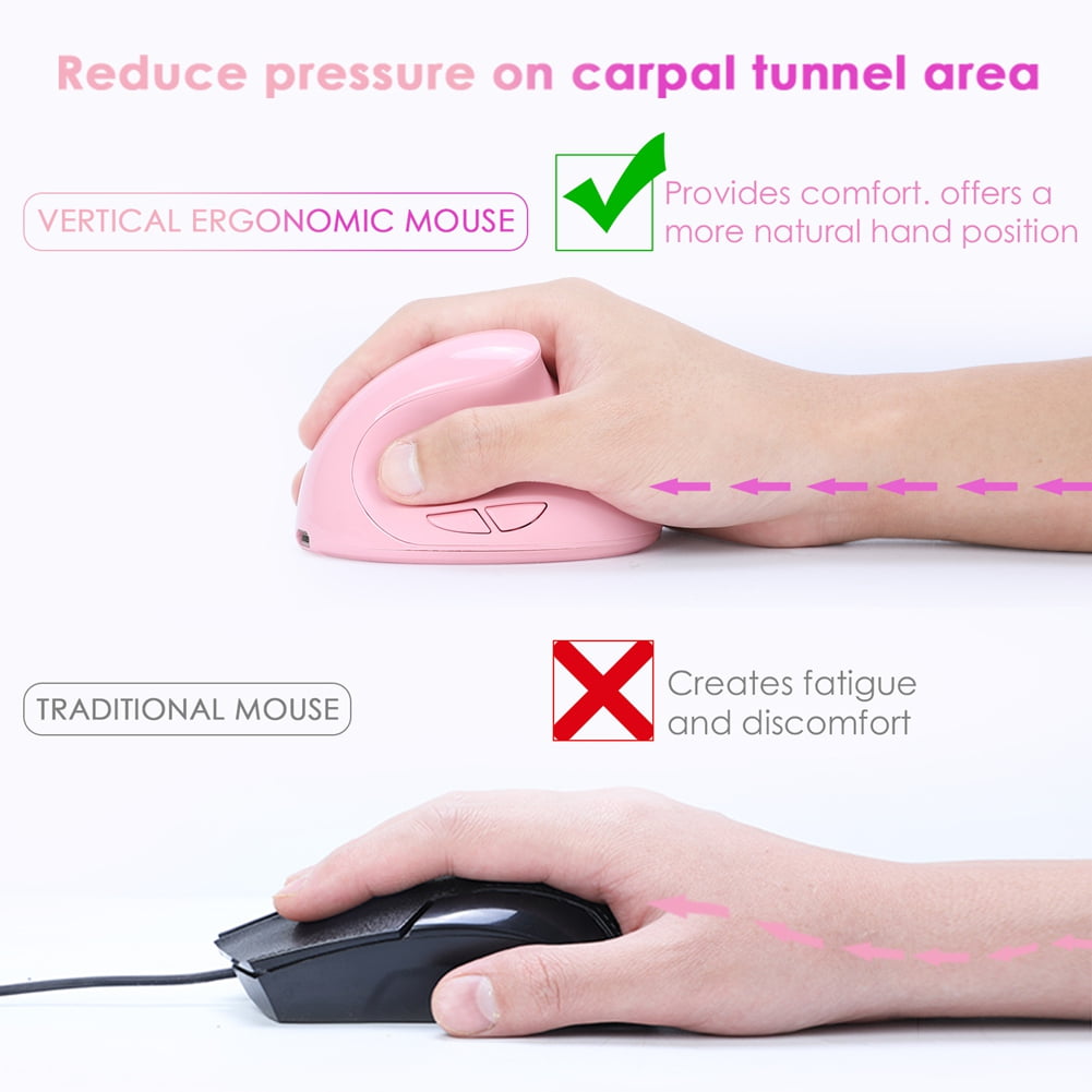 Ergonomic Vertical Mouse Rechargeable Wireless USB 2.4G for Computer Laptop Gaming Mouse Pink
