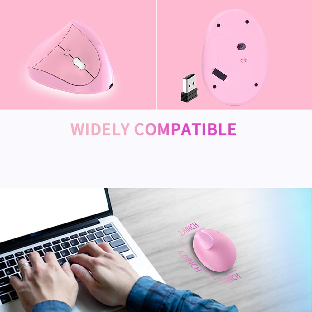 Ergonomic Vertical Mouse Rechargeable Wireless USB 2.4G for Computer Laptop Gaming Mouse Pink