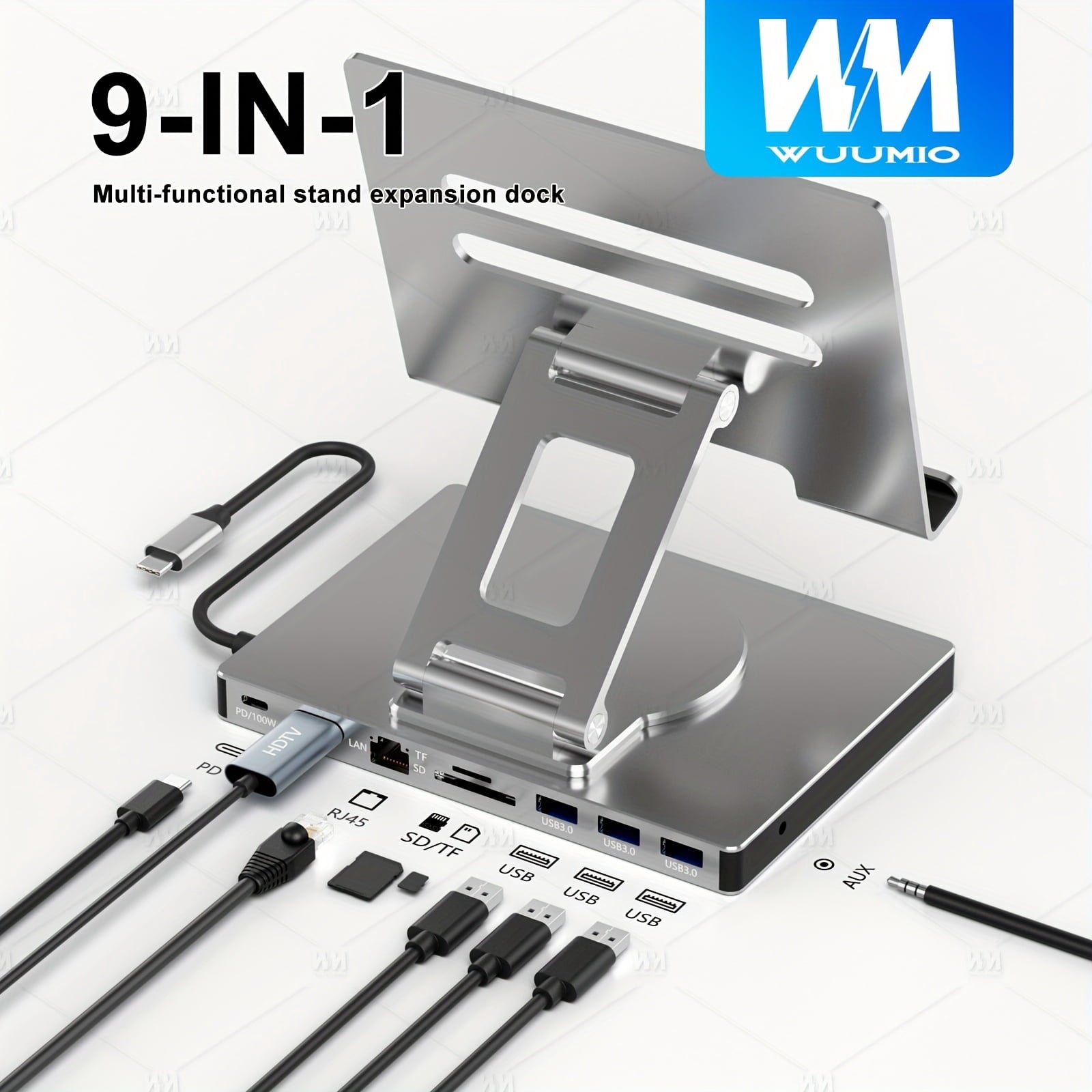 iPad &amp; Phone Rotating Stand Docking Station | 4K 60Hz, Gigabit Ethernet, USB Hub | Multi-Screen Office for iPad Pro/Phone