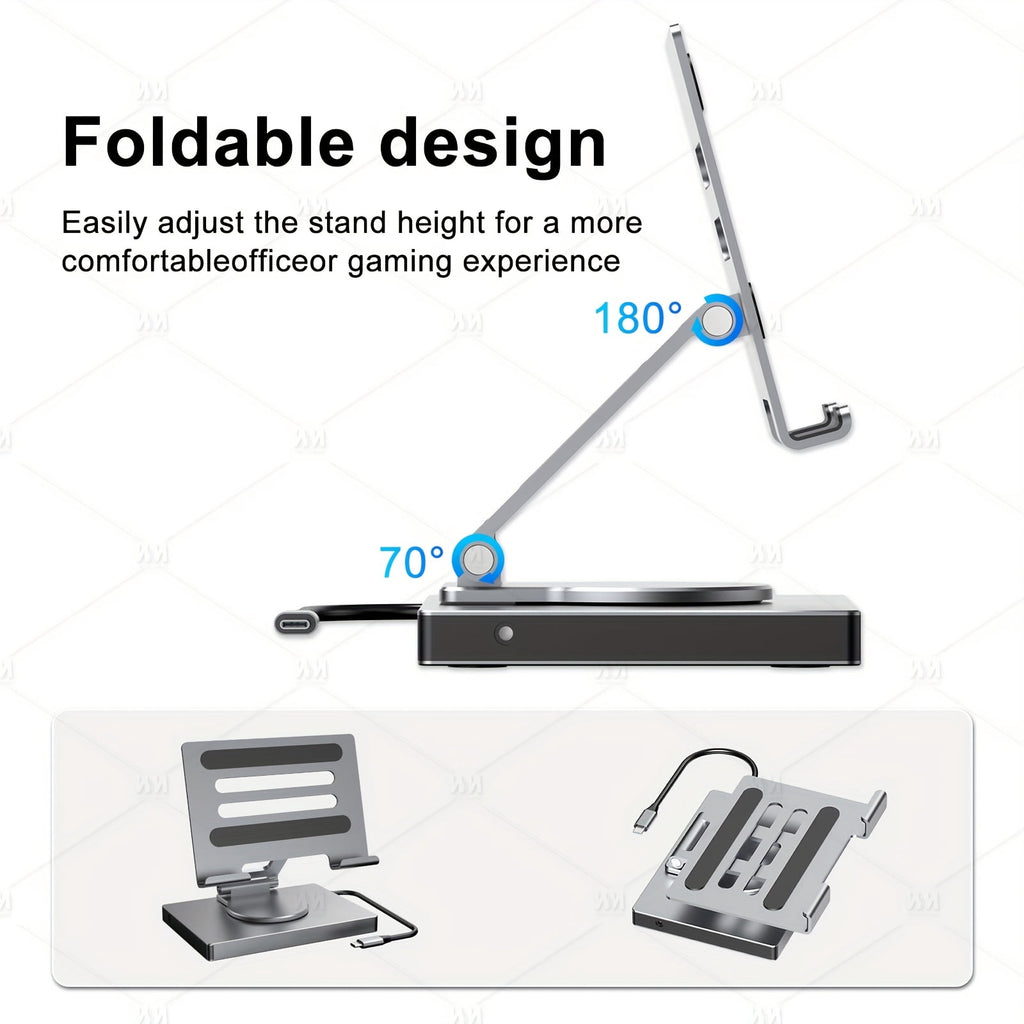 iPad &amp; Phone Rotating Stand Docking Station | 4K 60Hz, Gigabit Ethernet, USB Hub | Multi-Screen Office for iPad Pro/Phone