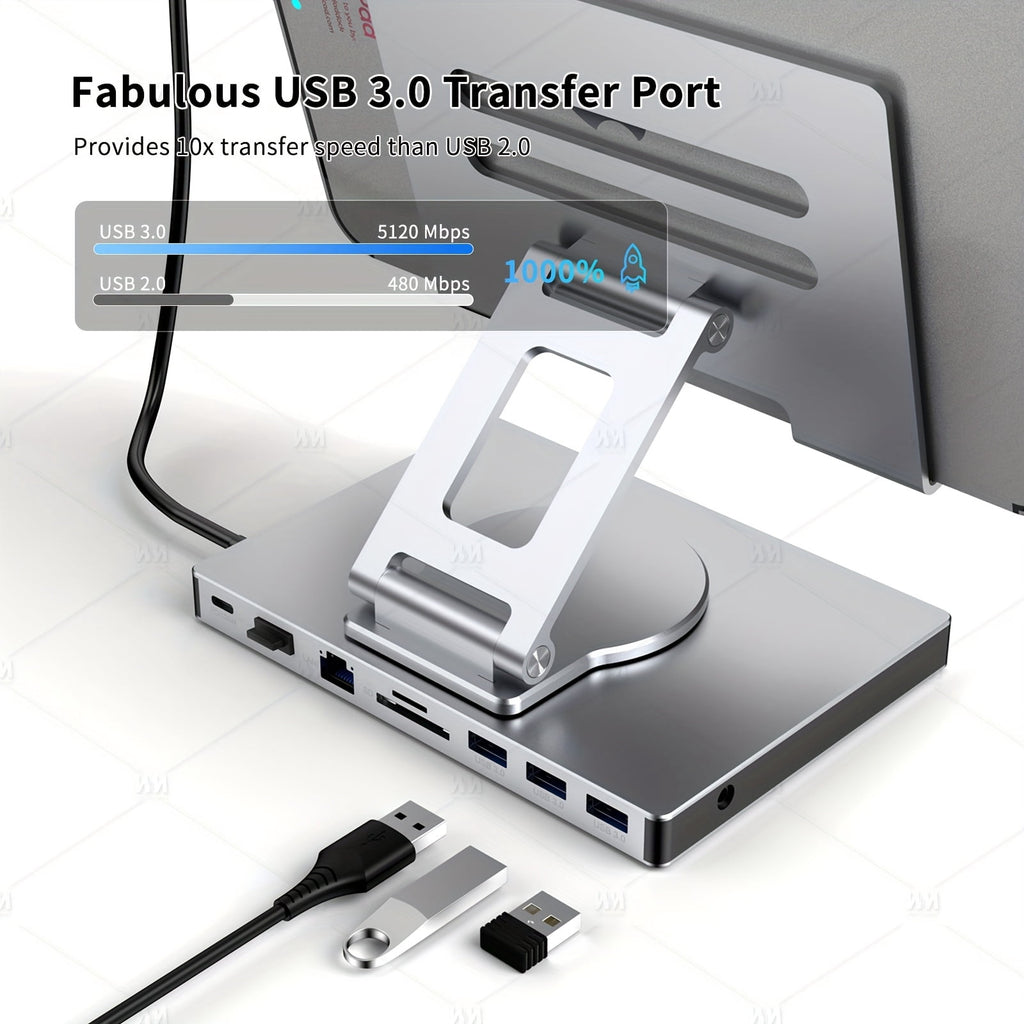 iPad &amp; Phone Rotating Stand Docking Station | 4K 60Hz, Gigabit Ethernet, USB Hub | Multi-Screen Office for iPad Pro/Phone