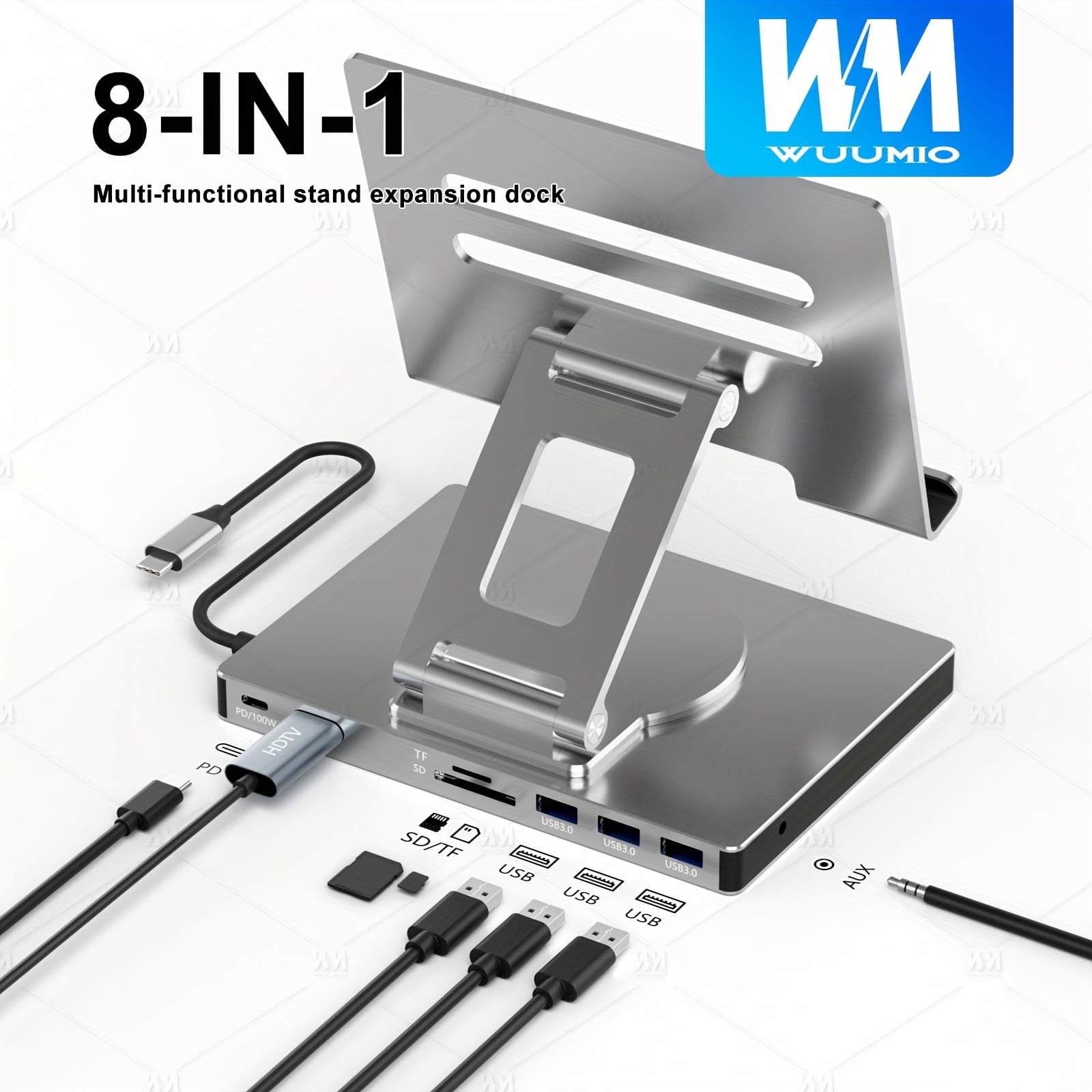 iPad &amp; Phone Rotating Stand Docking Station | 4K 60Hz, Gigabit Ethernet, USB Hub | Multi-Screen Office for iPad Pro/Phone