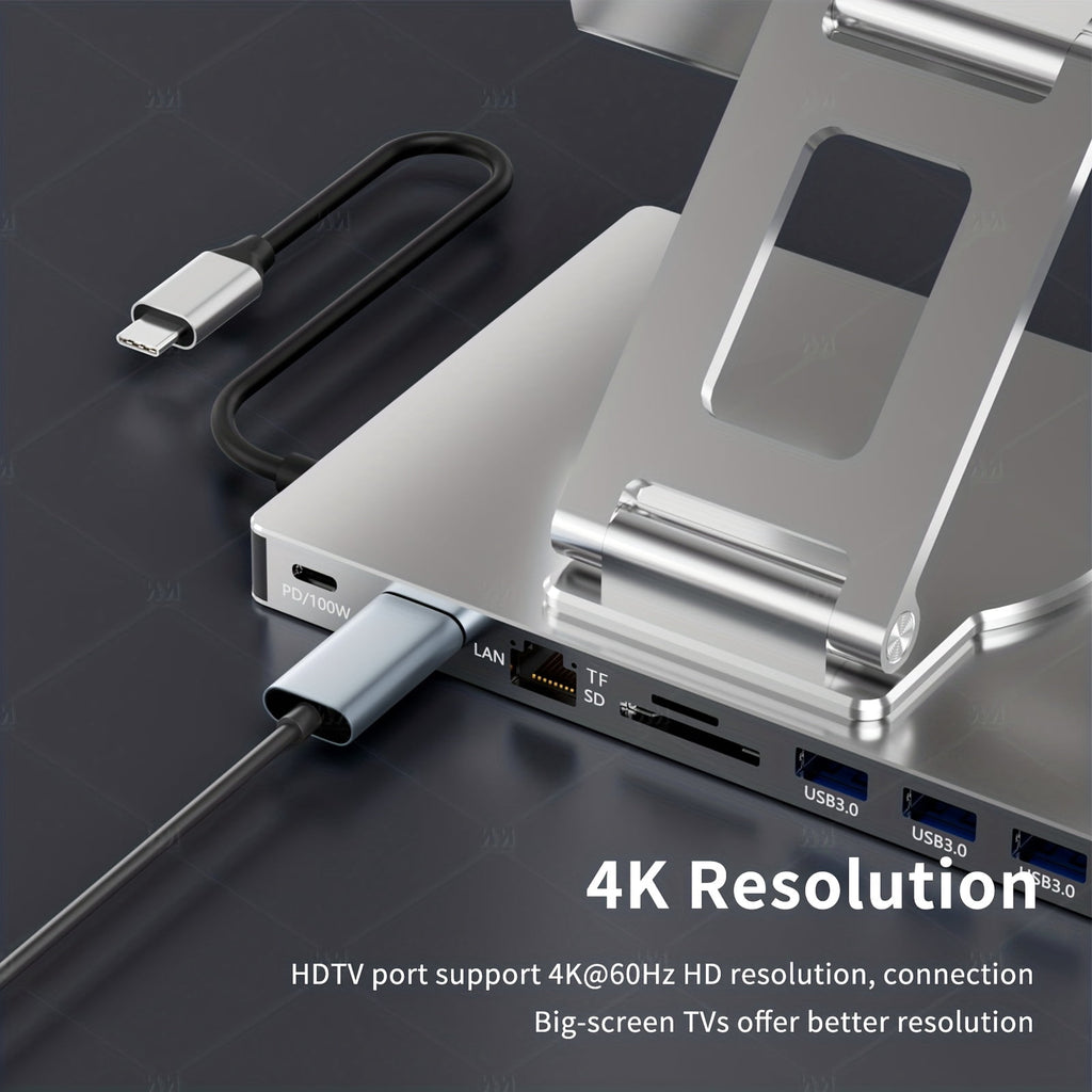 iPad &amp; Phone Rotating Stand Docking Station | 4K 60Hz, Gigabit Ethernet, USB Hub | Multi-Screen Office for iPad Pro/Phone