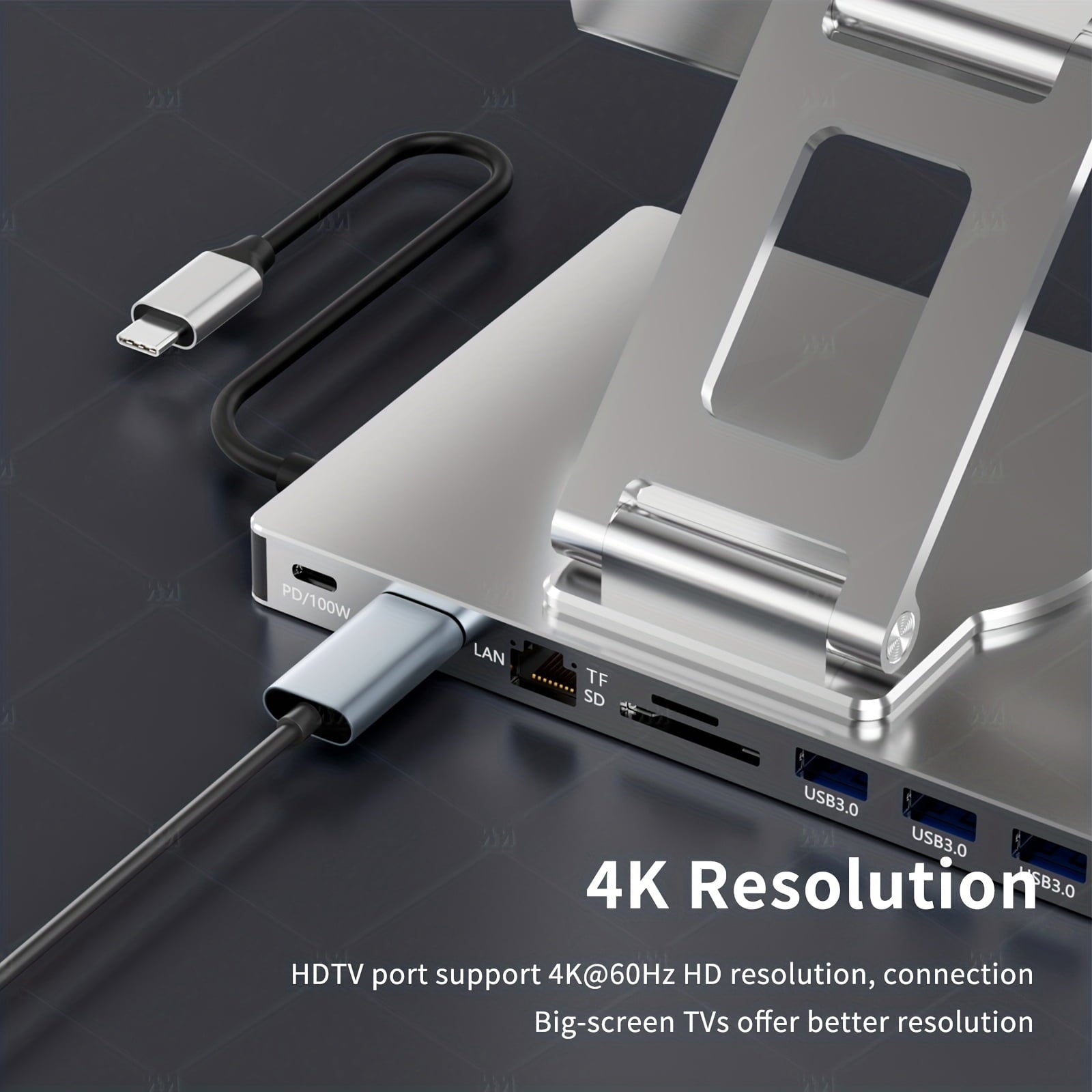iPad &amp; Phone Rotating Stand Docking Station | 4K 60Hz, Gigabit Ethernet, USB Hub | Multi-Screen Office for iPad Pro/Phone