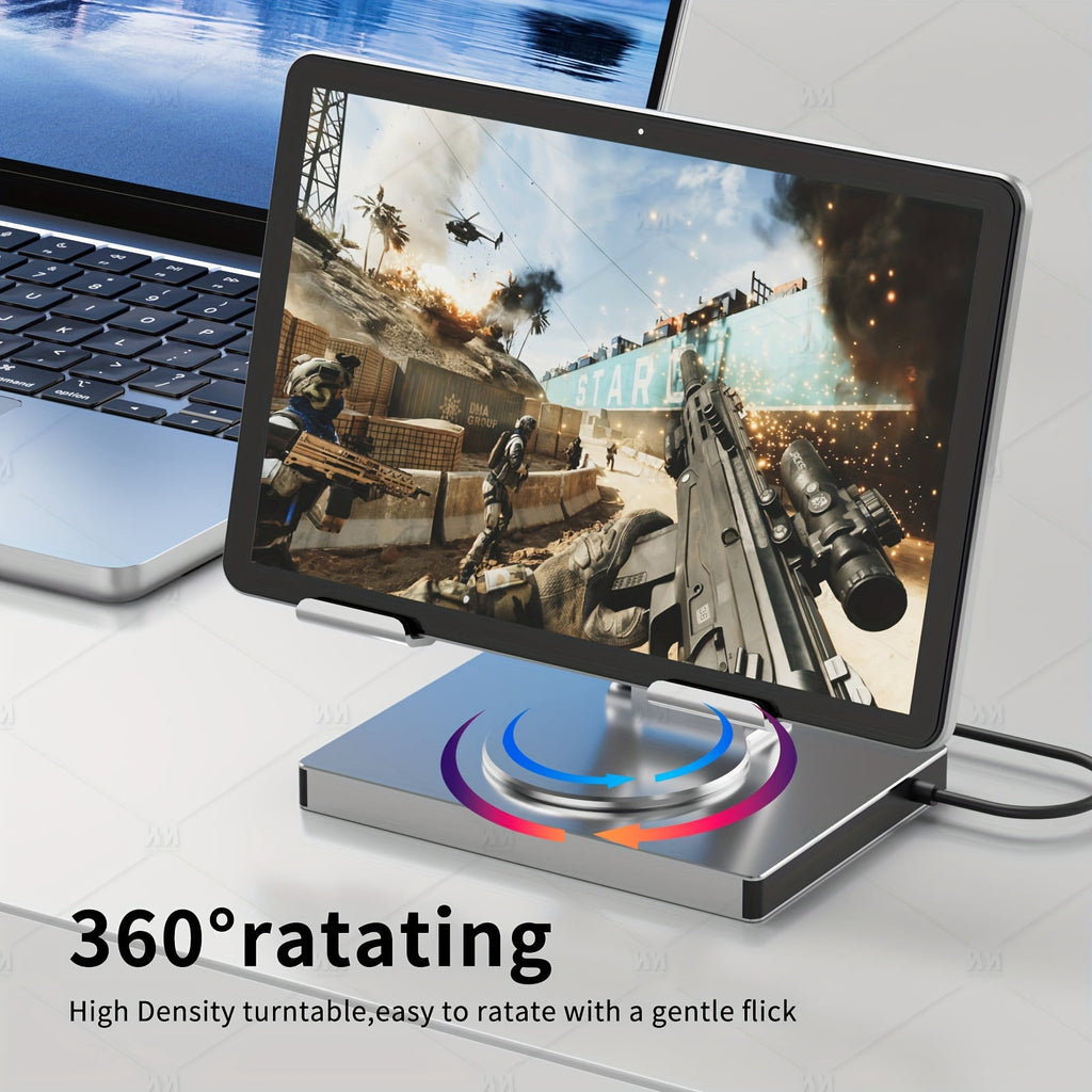 iPad &amp; Phone Rotating Stand Docking Station | 4K 60Hz, Gigabit Ethernet, USB Hub | Multi-Screen Office for iPad Pro/Phone