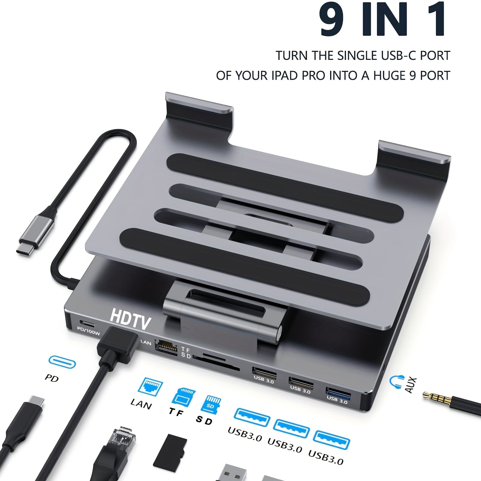 iPad &amp; Phone Rotating Stand Docking Station | 4K 60Hz, Gigabit Ethernet, USB Hub | Multi-Screen Office for iPad Pro/Phone